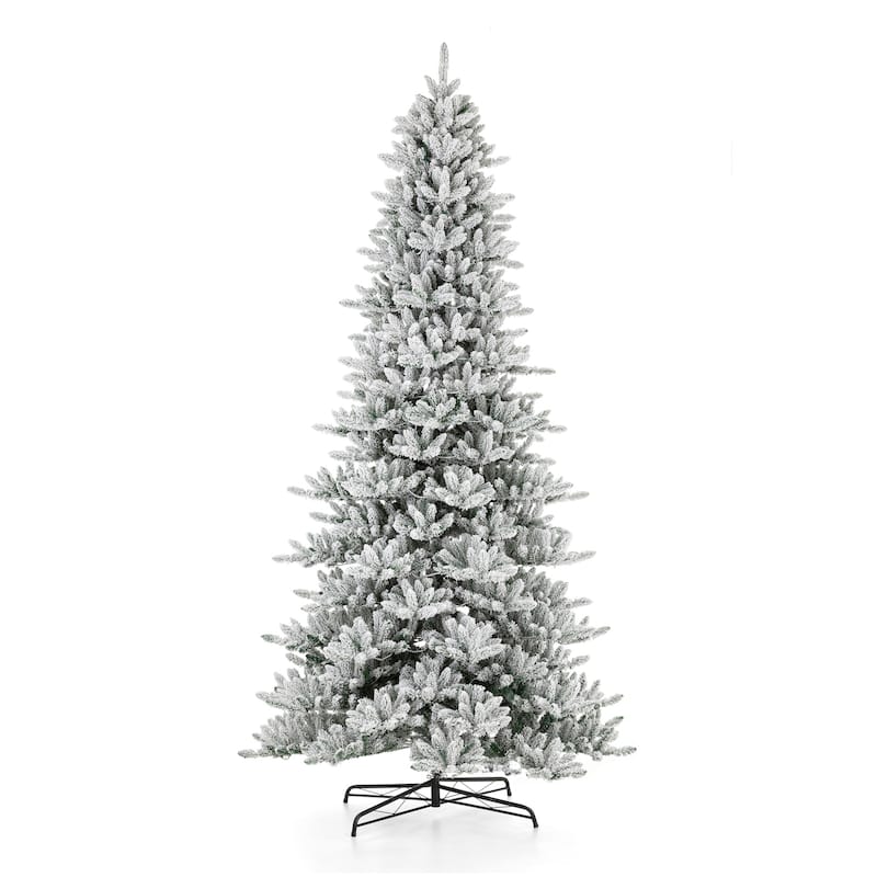 Glitzhome 6FT/7.5FT/9FT/11FT Snow Flocked Pre-lit Artificial Fir Christmas Trees