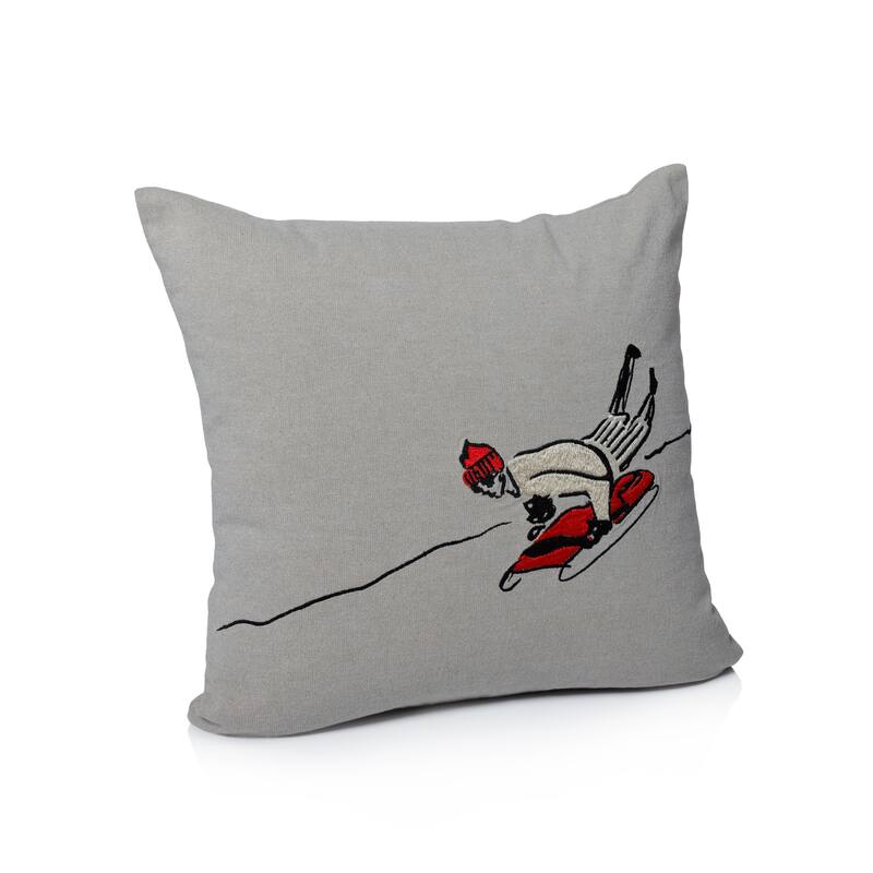 St. Moritz Glam Cotton Embroidered Throw Pillow, 16" x 16" - Sledding