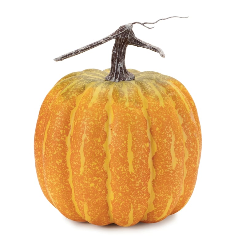 Variegated Stripe Pumpkin Fall Harvest Decorations - 9" - Set of 2