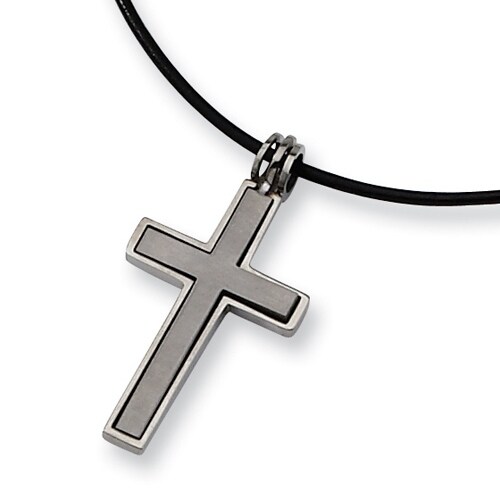 Chisel 2 Piece Brushed and Polished Titanium Cross on 18 Inch Leather Cord (2 mm) - 18 in