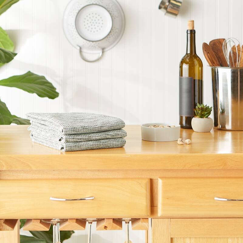 Leather Brown And Off-White Tonal Recycled Cotton Waffle Dishtowel (Set of 3) 20x30
