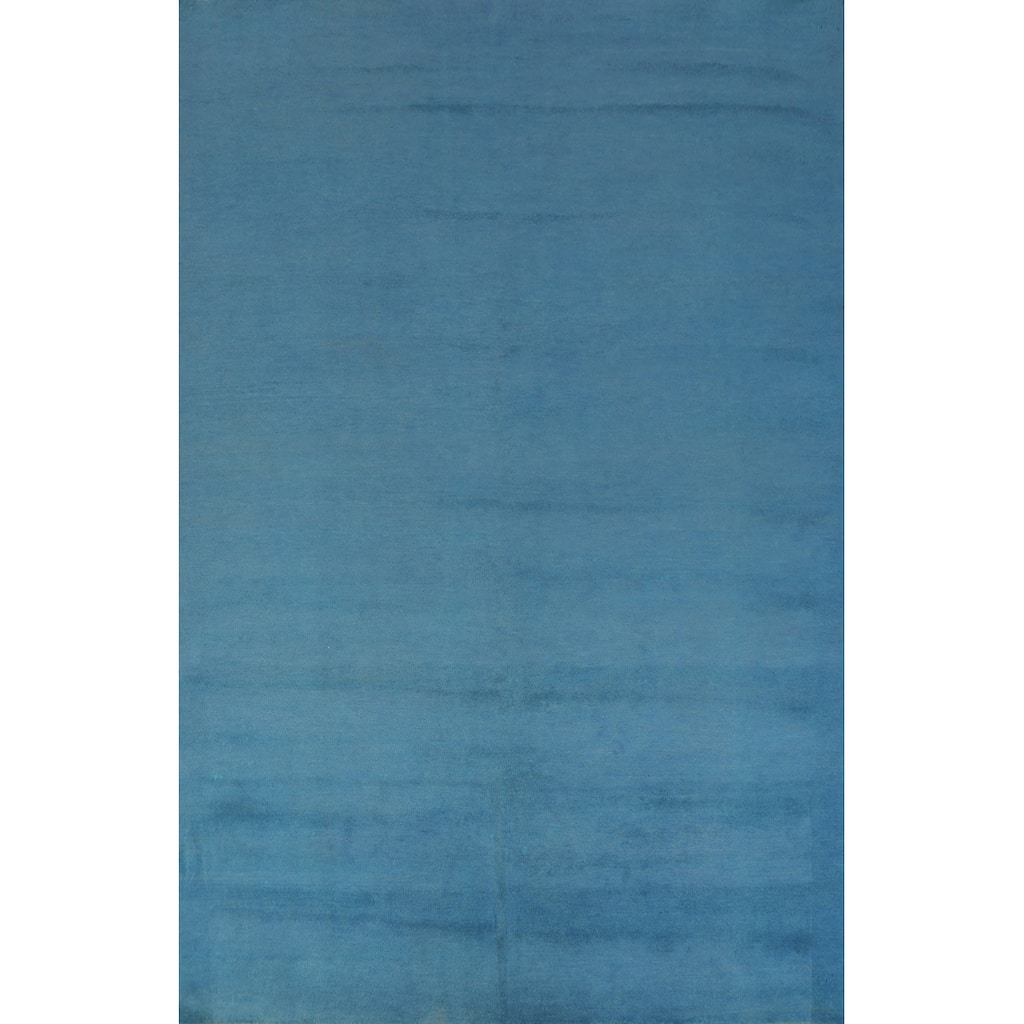 Hand Knotted Oriental 100% Wool Carpet Modern Solid Navy Blue & Blues Gabbeh Area Rug - 10' 1'' X 7' 2''