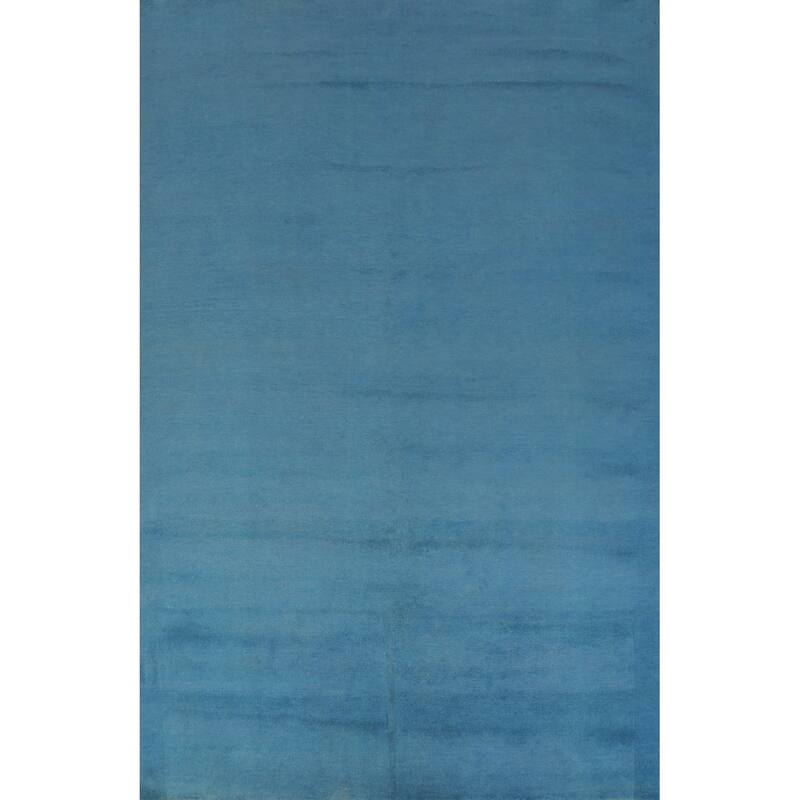 Hand Knotted Oriental 100% Wool Carpet Modern Solid Navy Blue & Blues Gabbeh Area Rug - 10' 1'' X 7' 2''