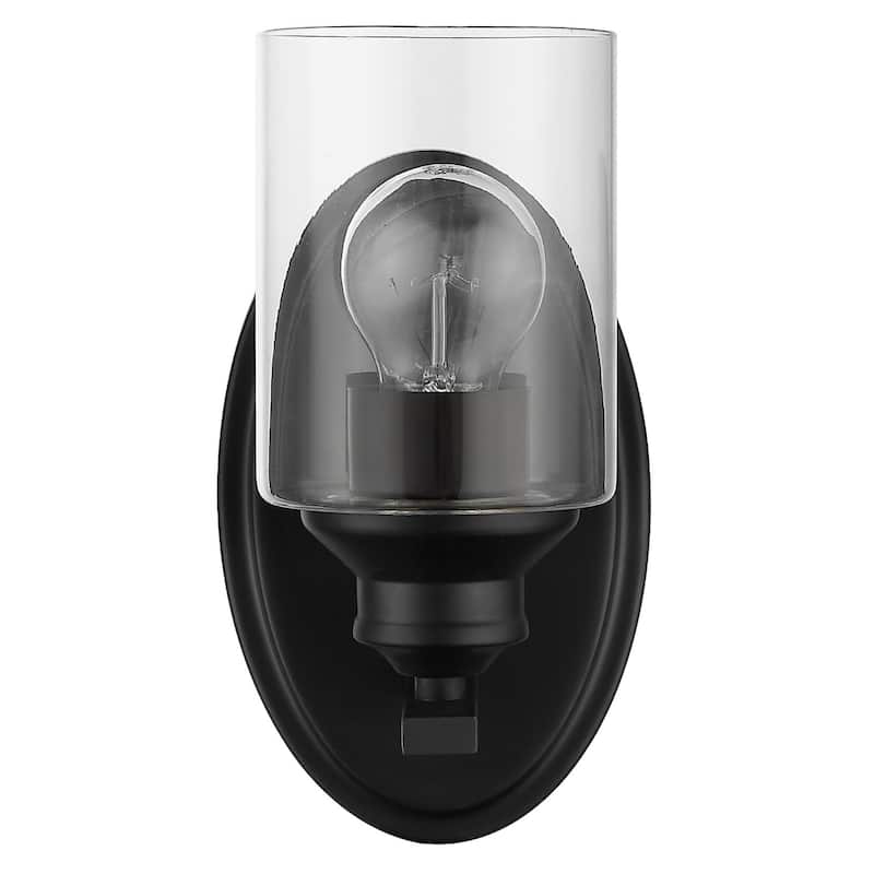 Modern Wall Sconce 1 Light with Clear Glass Shade and Steel Fixture Damp Rated Reversible Mounting - 9.25" H x 5" W x 5.75" D - Matte Black