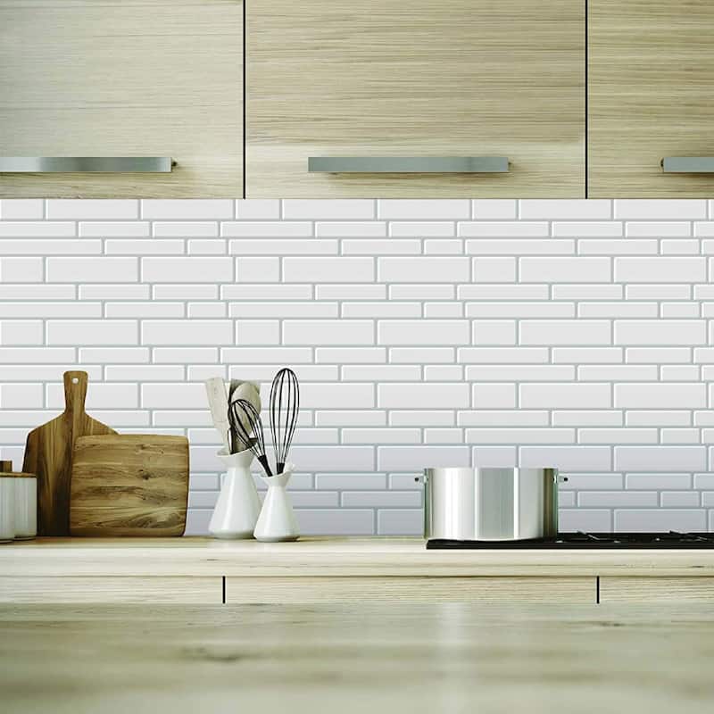 Art3d 12"×12" Vinyl Peel and Stick Backsplash Tile White Brick (10-Pack)