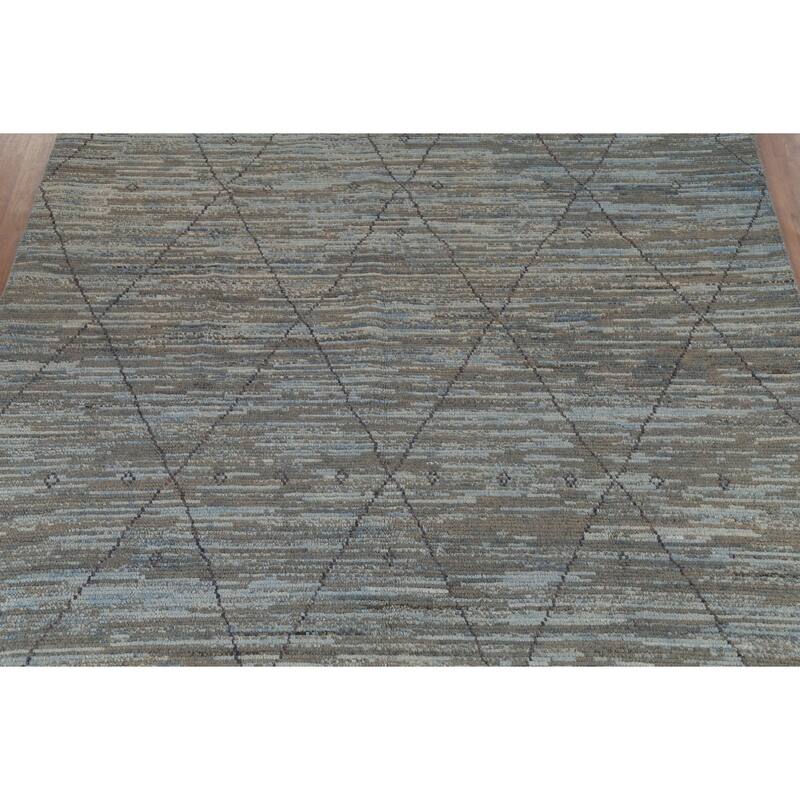All-Over Trellis Striped Moroccan Area Rug Handmade Wool Carpet - 8'3"x 11'4"