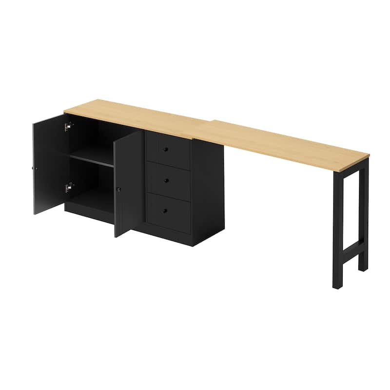 89.7"Wooden Sideboard with Extendable Table,Multifunctional Storage Cabinet with 2 Doors and 3 Drawers,for Living Room,Study
