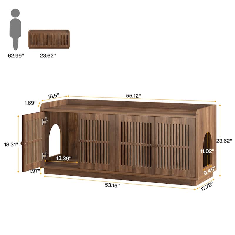 Cat Litter Box Enclosure, 55.1-Inch Extra Large Hidden Litter Box Furniture