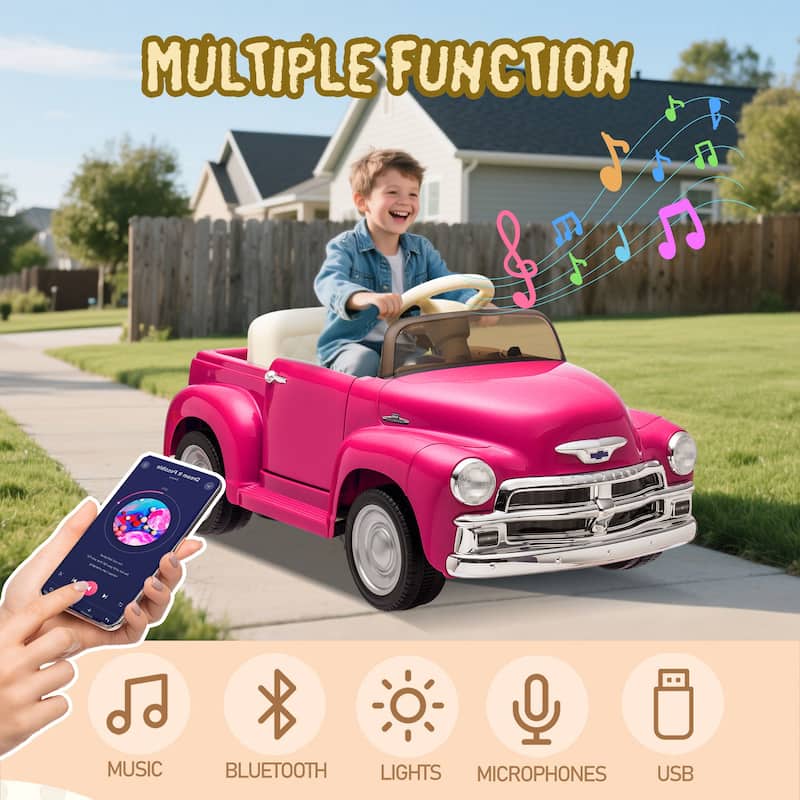 12V Kids Ride On Truck Car W/Parents Control, Licensed Chevrolet 3100 Pickup,Electric Car,High-Power Up To 4.35 Km/H,Age 3+