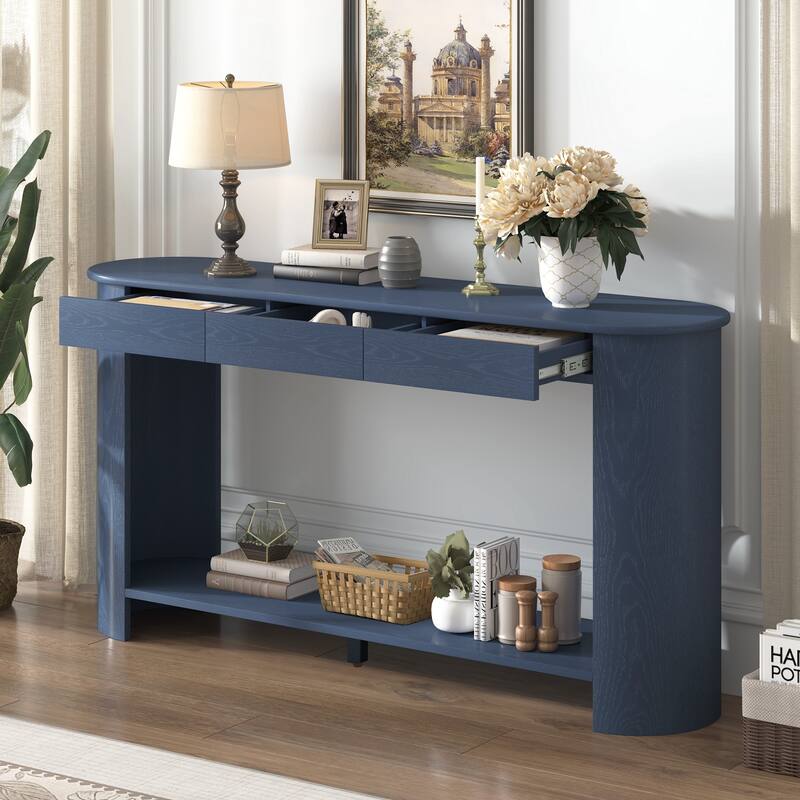 Console Table with 3 Drawers,Farmhouse Entryway Table with Shelf - Navy Blue
