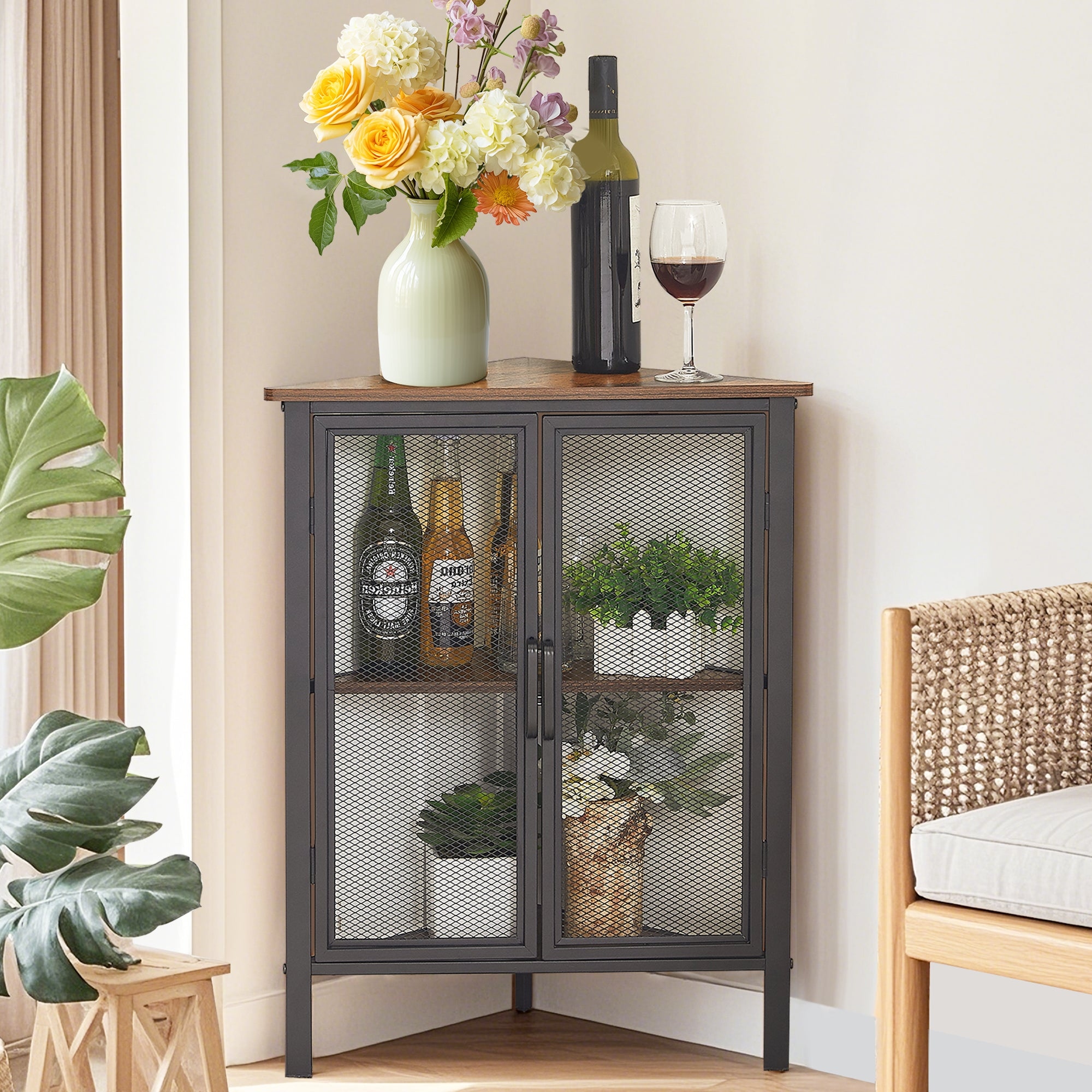Triangular Shelf Door VECELO Triangular Corner Cabinet 27.5