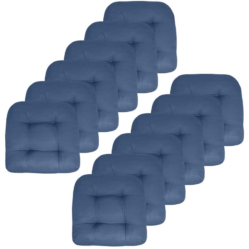 Sweet Home Collection Patio Cushions Outdoor Chair Pads Thick Fiber Fill Tufted 19" x 19" - Set of 12 - Blue