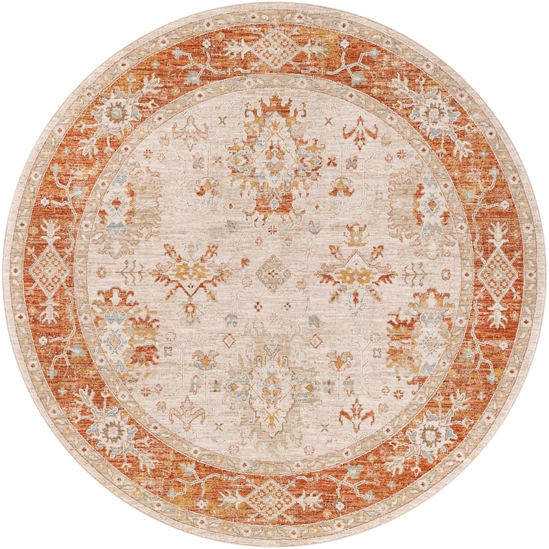 Livabliss Divya Traditional Oriental Area Rug - Burnt Orange - 6'7" Round