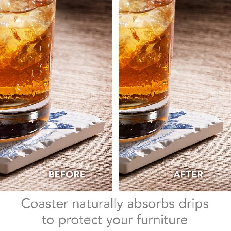 Counterart Absorbent Stone Coaster, Coastal Sketch, Set of 4 - 4.02x4.13