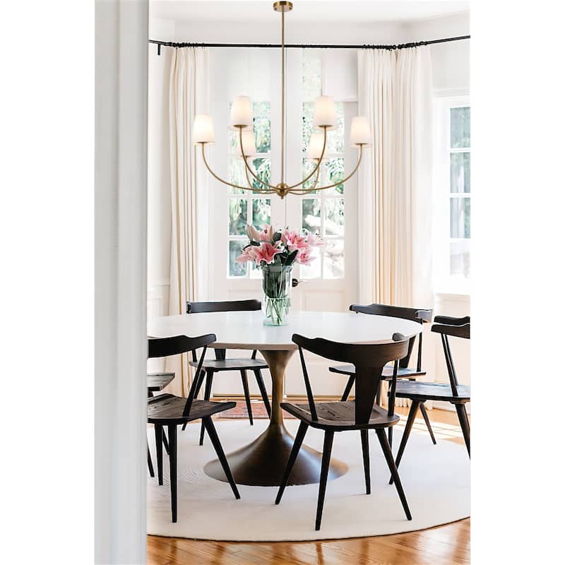 6-Light Wide Retro Black Finish Chandelier With White Fabric Shade - Gold