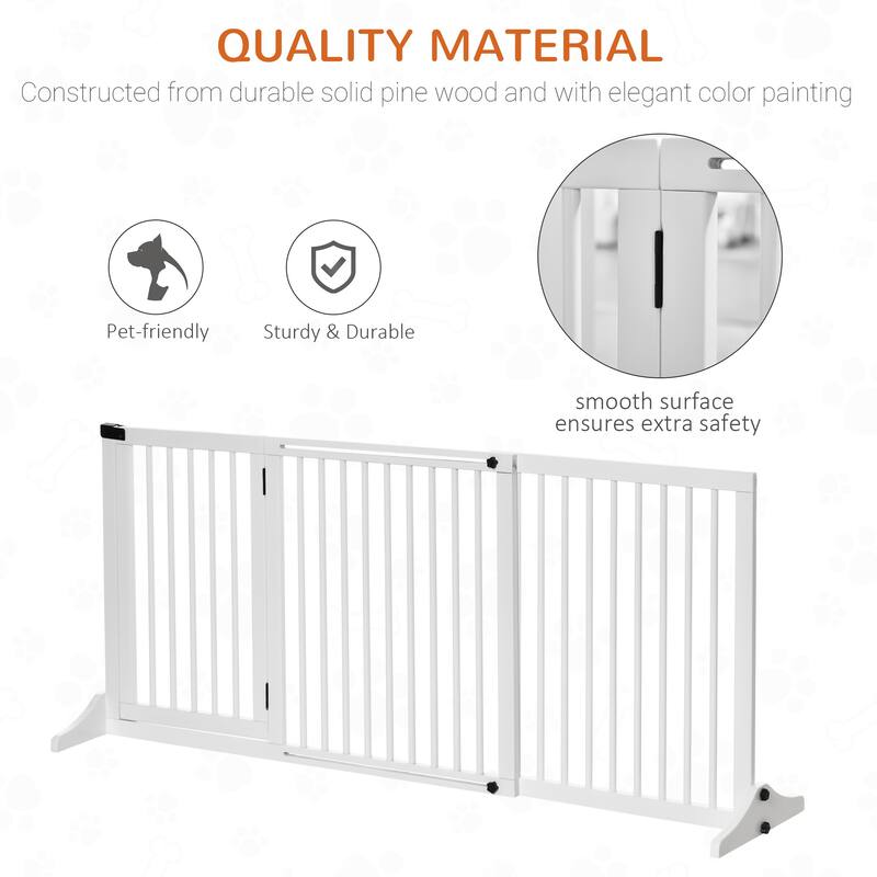 White Pine Wood Adjustable Dog Gate with Door and Safety Catch - 44.5"-65.25" L x 14.25" W x 28" H