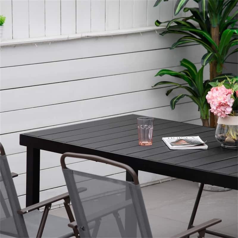 8-Person Patio Dining Table with Wood-Like Surface and Lightweight Aluminum Frame For Outdoor Gathering