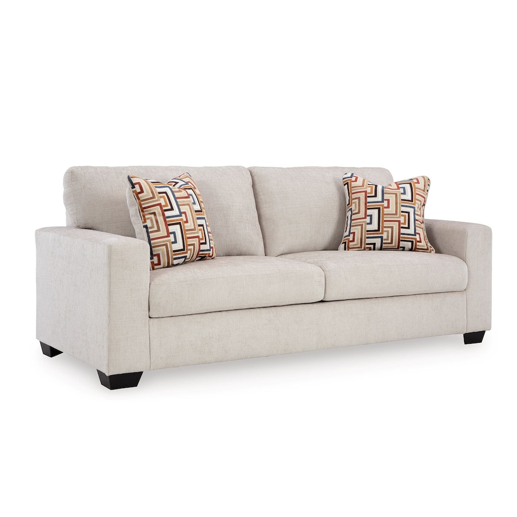Avie Queen Sofa Sleeper, 2 Accent Pillows, Ivory Polyester 85 Inch