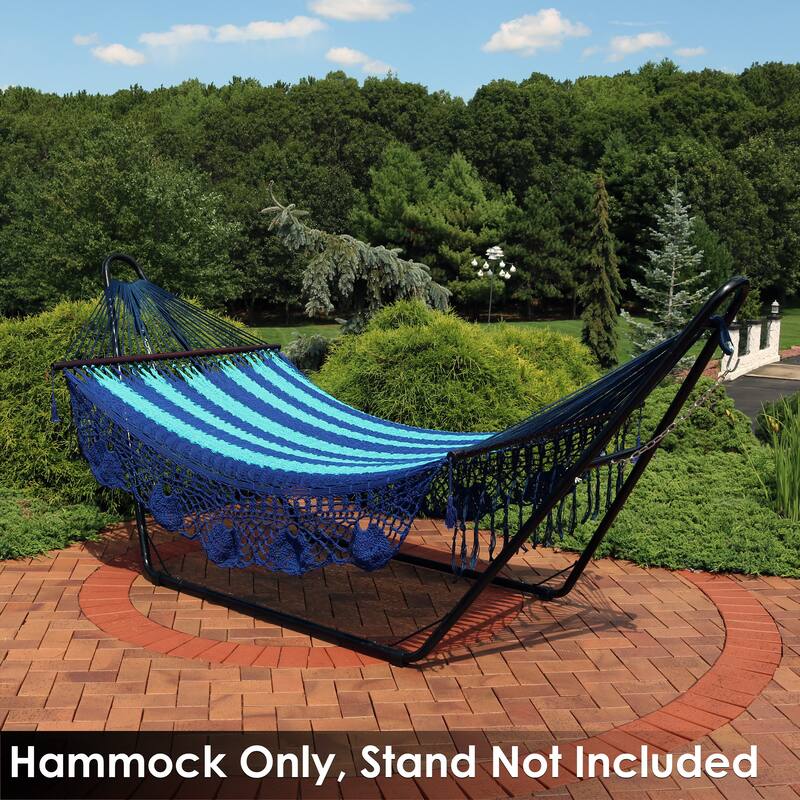 Sunnydaze American Deluxe-Style Mayan Hammock with Spreader Bars - Blue