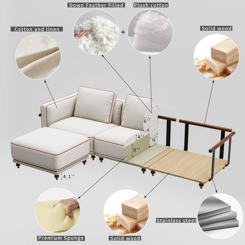 Down-Filled Modular Deep Seat Couch L-shaped Chenille Sectional Sofa