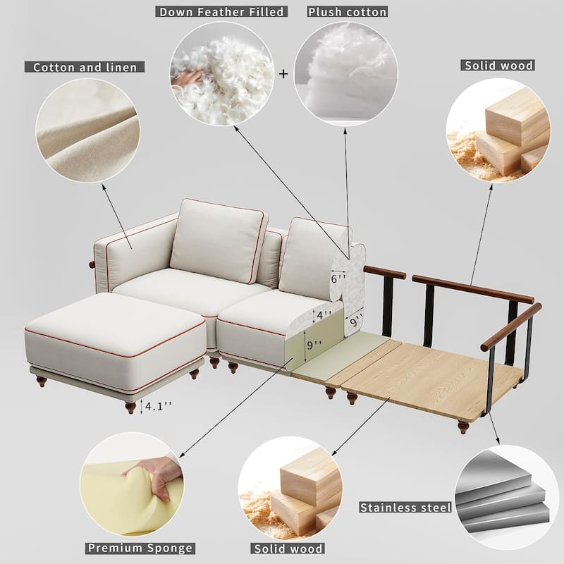 Extra Large Modular Couch White Chenille Sectional Sofa with Deep Seating, 70% Down-Filled Sofa Cushions, Removable Sofa Cover