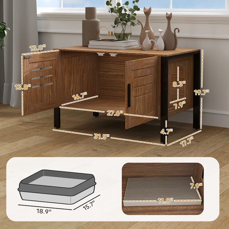PawHut Cat Litter Box Enclosure with Tall Legs, Hidden Litter Box Furniture Cabinet, Modern Cat House Washroom Side Table