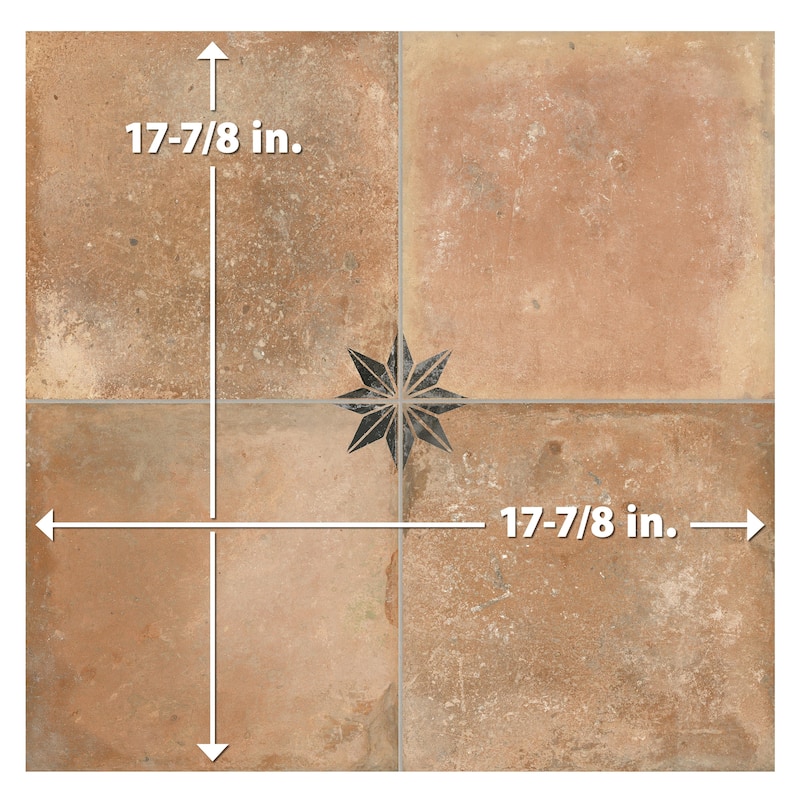 Merola Tile Kings Nonna with Black Star 17-7/8" x 17-7/8" Porcelain Floor and Wall Tile
