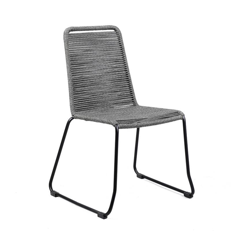 Set of Two 23" Gray Metal Outdoor Dining Chair