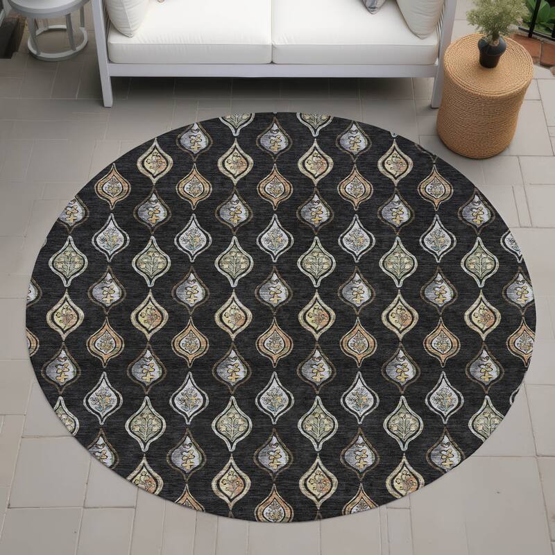 Machine Washable Indoor/ Outdoor Casual Greenwood Chantille Rug - Black - 8' x 8'