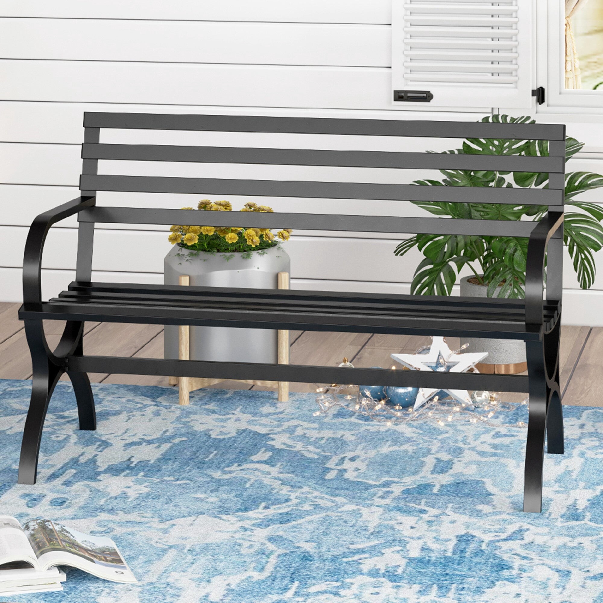 Black metal garden 2025 bench