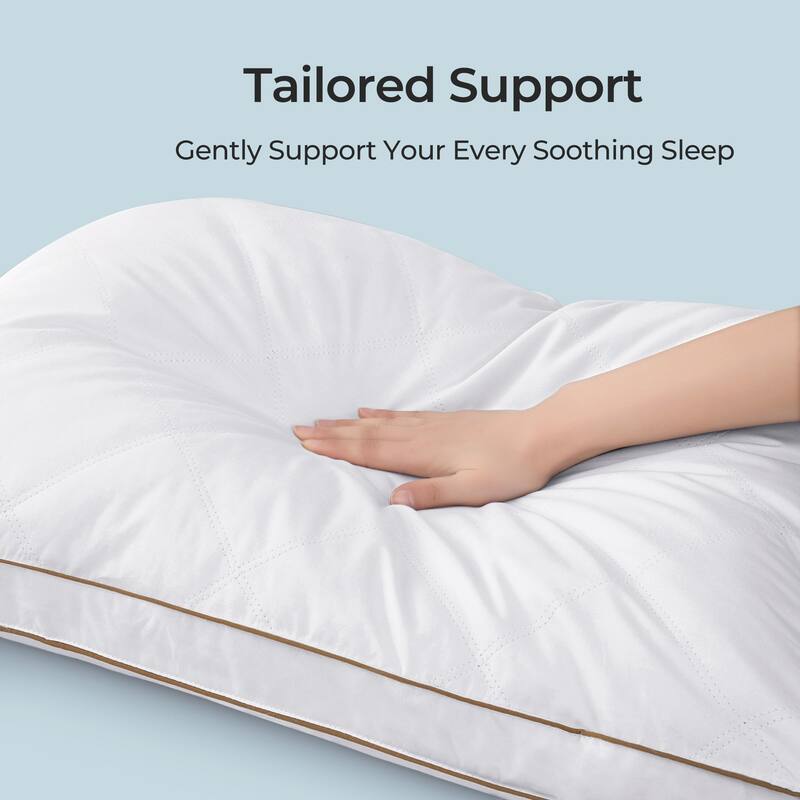 2 Pack Soft Gusseted Goose Feather Down Bed Pillows - White