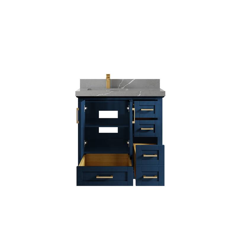 Willow Collections 36 x 22 Boston Left Offset Sink Bathroom Vanity with Quartz or Marble Countertop