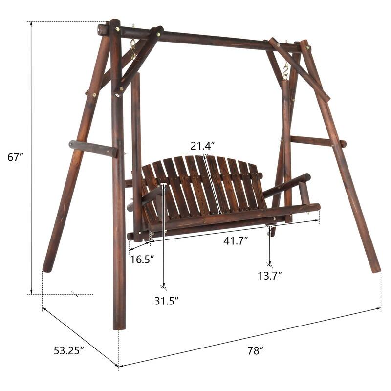 78 In. 2-Person Wood Patio Swing With Stand