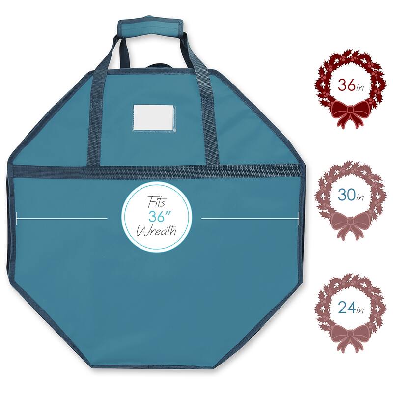 StorageBud Wreath Storage Container - Hard Shell Christmas Wreath Storage Bag with Interior Pockets, Dual Zipper and Handles