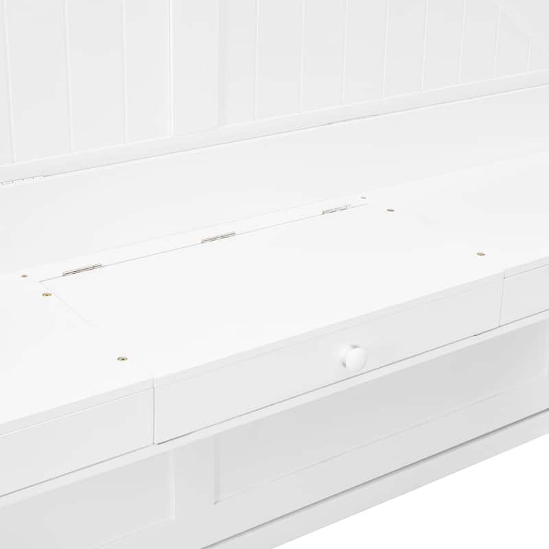 Foldable Wall Cabinet Bed Queen Size Hydraulic Lift Murphy Bed with Integrated Vanity Desk, Center Mirror and Side Drawers