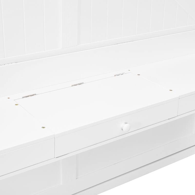 Queen Size Foldable Wall Bed with Storage and Vanity Desk, White