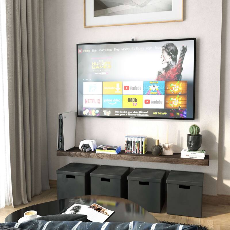 Wallniture Bois Wood Board 60" Long, 10'' Deep, 2" Thick, Hidden Bracket Shelf for Wall, Floating Bookshelf, Special Walnut, 1Pc