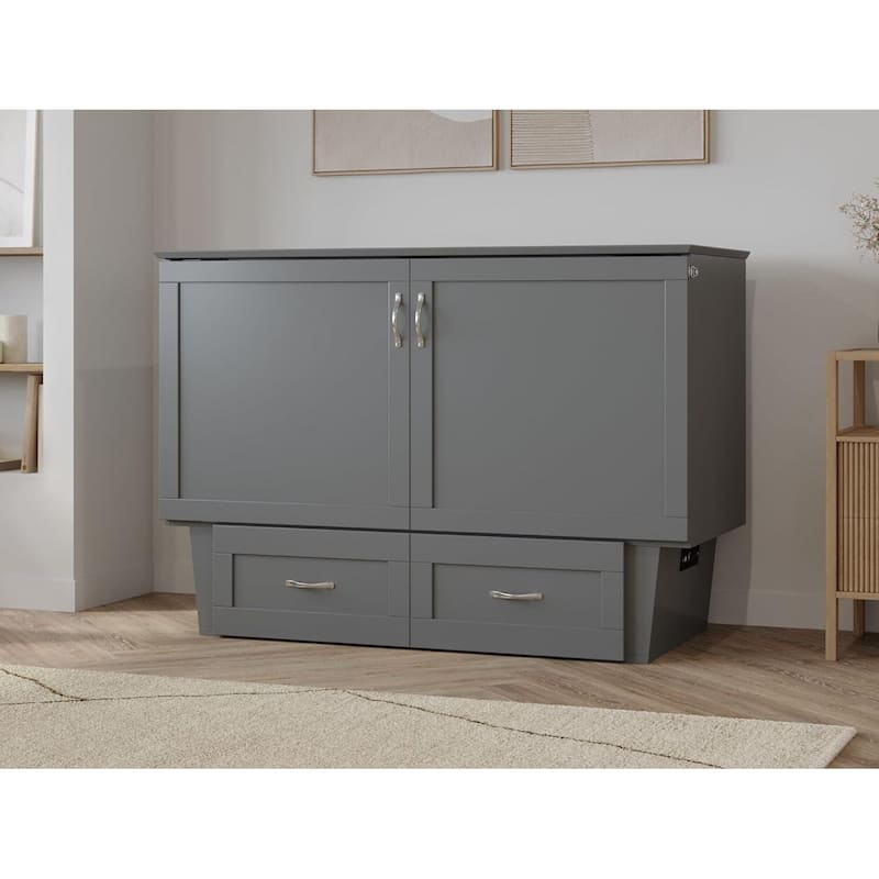 Monroe Murphy Bed Chest with Memory Foam Mattress - Full Size Grey Storage & Charging
