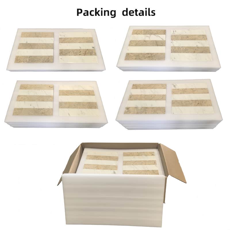 Roomfitters Waterjet Marble Tile for Floor and Wall, Polished Natural Stone, Genuine Marble, 4-Piece Boxe, White Gold