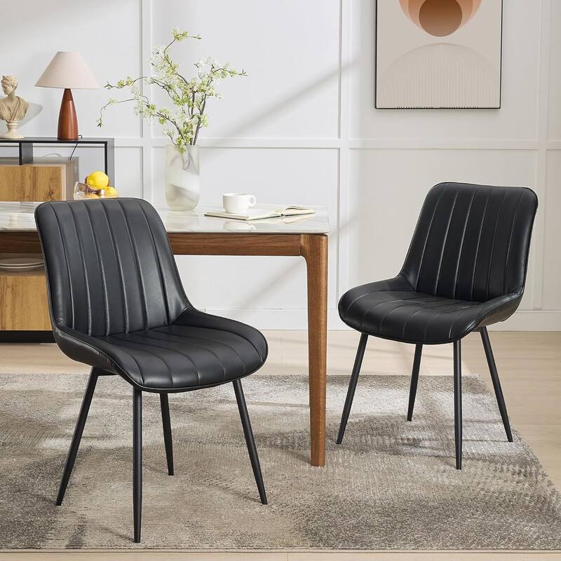 Set of 2 Modern Upholstered Faux Leather Dining Chairs for Kitchen, Dining Room - Black