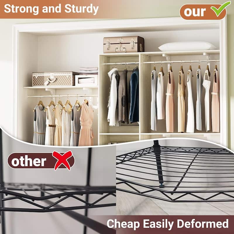 Rackcog 96'' Hanging Closet System with 3 Shelving Towers and 3 Hanging Rods,Wall-Mounted Walk-in Closet Organizer