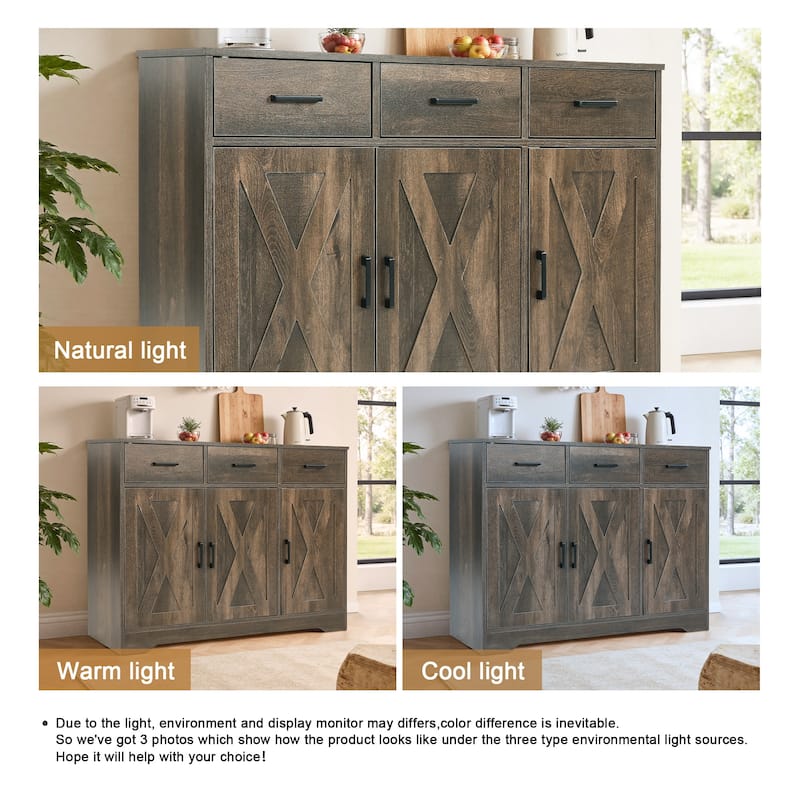 Barn Door Buffets Storage Cabinet Sideboards with 3 Drawers