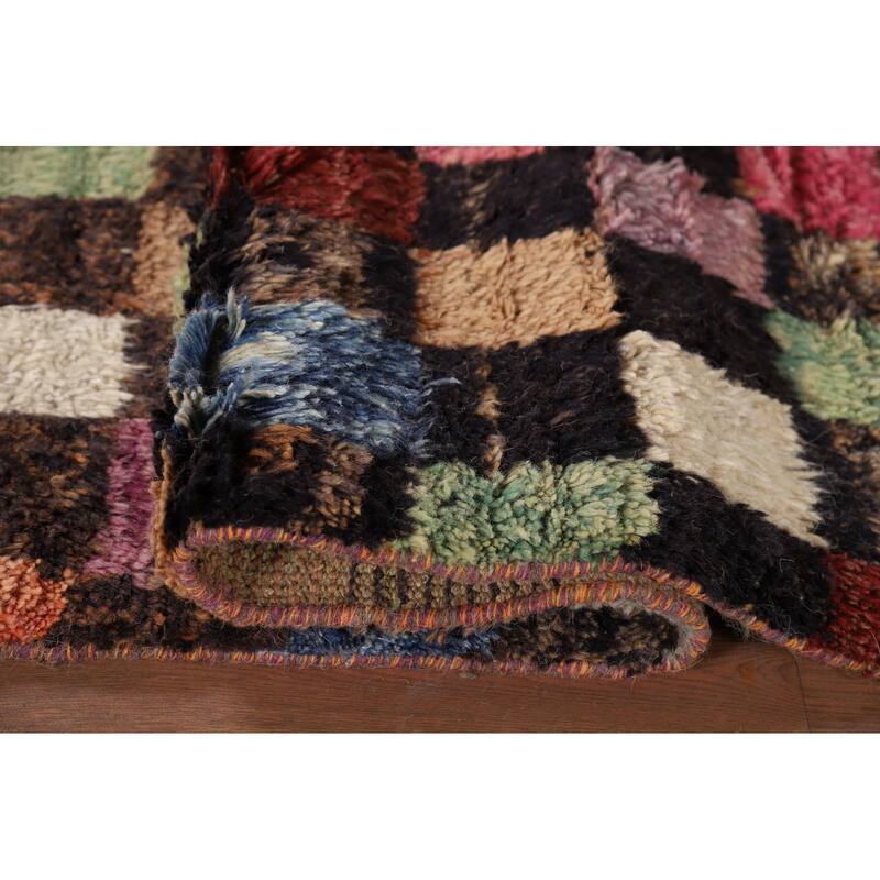 Hand Knotted Oriental 100% Wool Carpet Modern All-Over Multi-Colored Moroccan Area Rug - 8' 5'' X 4' 10''