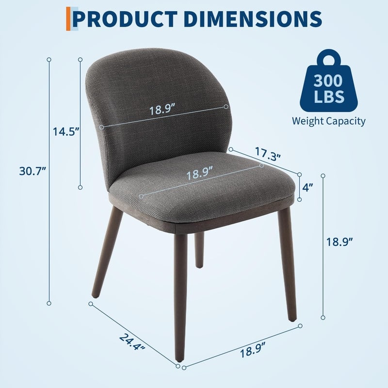 Dining Chairs Set of 2, Wood Legs Modern Upholstered with Ergonomic Back Support