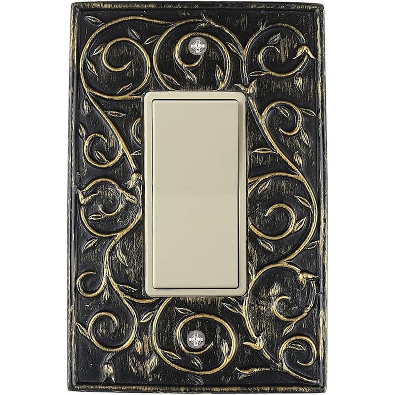 Meriville French Scroll 1 Rocker Wallplate, Single Switch Electrical Cover Plate - Pompeii Gold