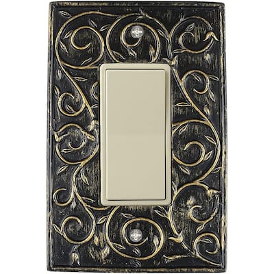 Meriville French Scroll 1 Rocker Wallplate, Single Switch Electrical Cover Plate