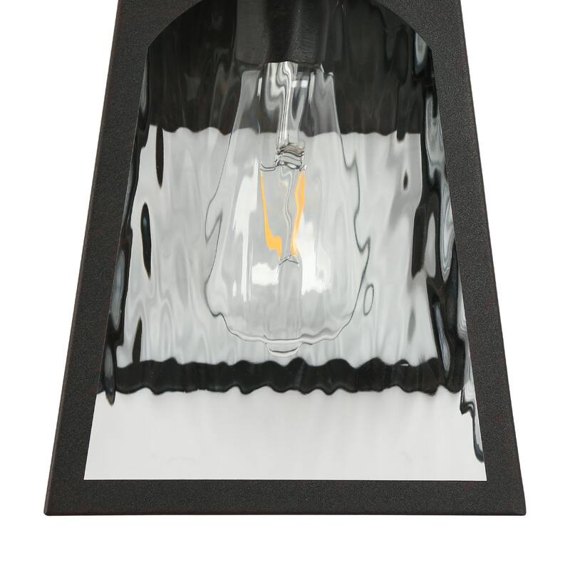 Modern Farmhouse 1-Light Black Outdoor Wall Sconce Water Ripple Glass Patio Lights - W 6.7" x H 11" x D 7.1"