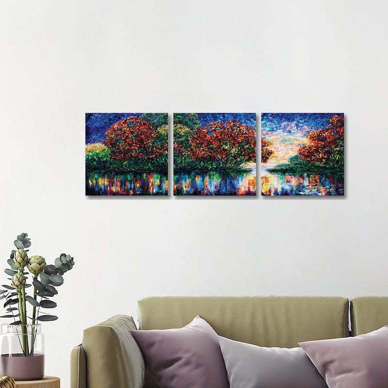 iCanvas "Rippled Sunset Palette Knife Painting" by OLena Art 3-Piece Canvas Wall Art Set - 16x48x1.5