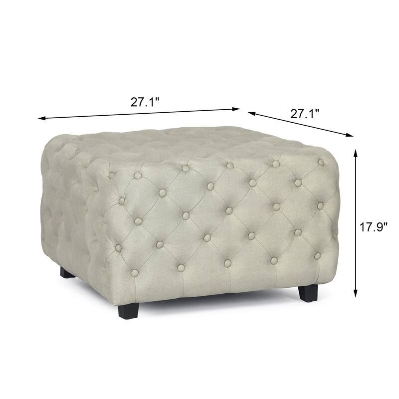 Adeco Linen Fabric Standard Ottoman Bench Square Cube Foot Rest Stool
