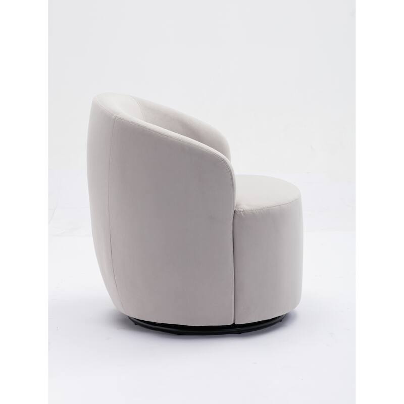 Modern Barrel Swivel Accent Chair with Metal Base, Round Velvet Upholstered Reading Chair w/ Curved Back for Living Room Bedroom
